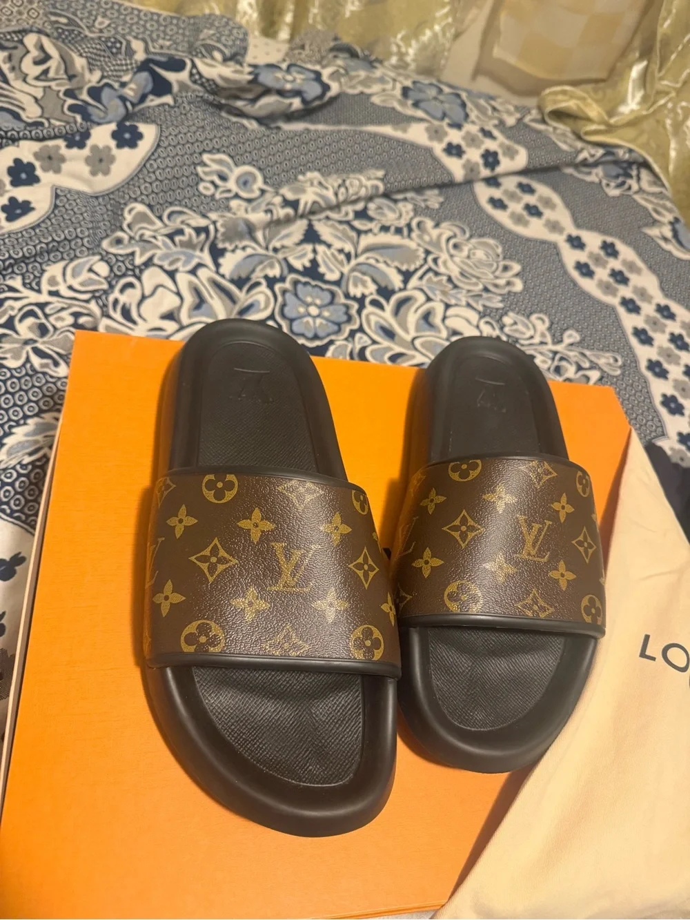 Louis Vuitton Brown Monogram & Black Men's Slide Sandals